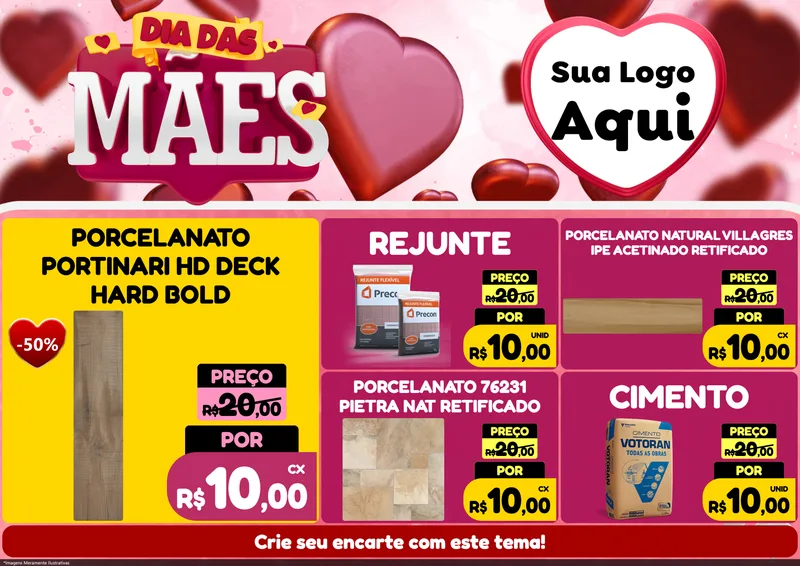 Modelo de Encarte para Encarte A4 Horizontal com o tema Dia Das Mães para Pisos e revestimentos