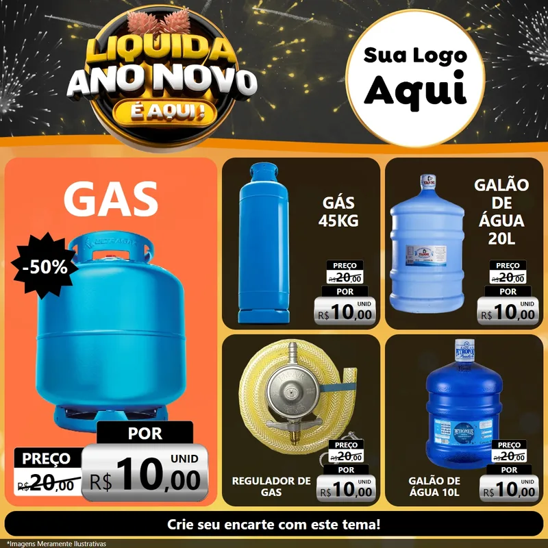 Modelo de Rede Social para Feed Facebook com o tema Liquida Ano Novo É Aqui! para Água e gás