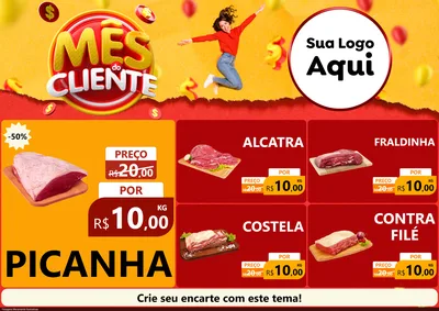 Modelo de Encarte para Encarte A4 Horizontal com o tema Mês do Cliente para Açougue