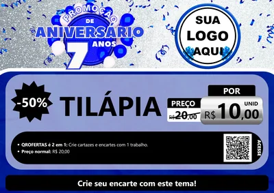 Modelo de Cartaz para Cartaz A4 Horizontal com o tema Promoção de Aniversário - 7 Anos para Peixaria
