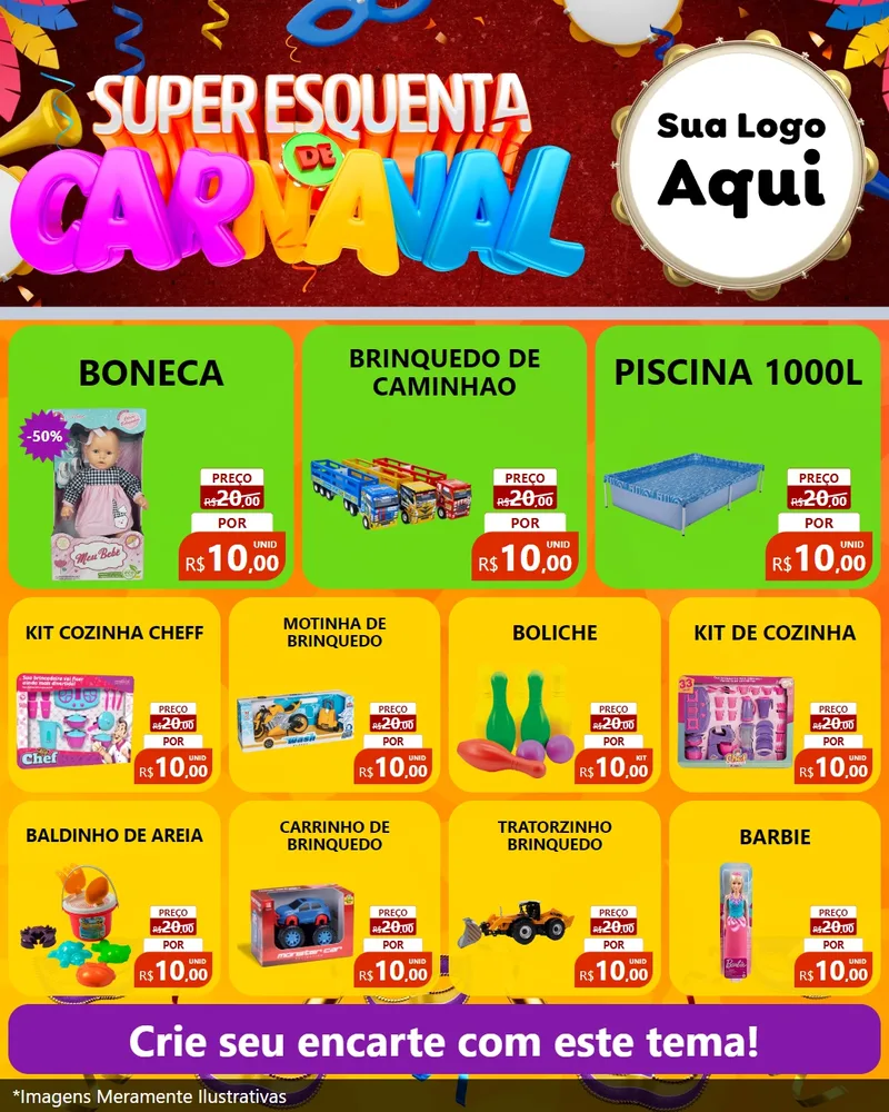 Modelo de Rede Social para Feed Instagram com o tema Super Esquenta de Carnaval para Brinquedos