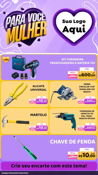 Modelo de TV para TV Vertical com o tema Para Você, Mulher para Maquinas e Ferramentas