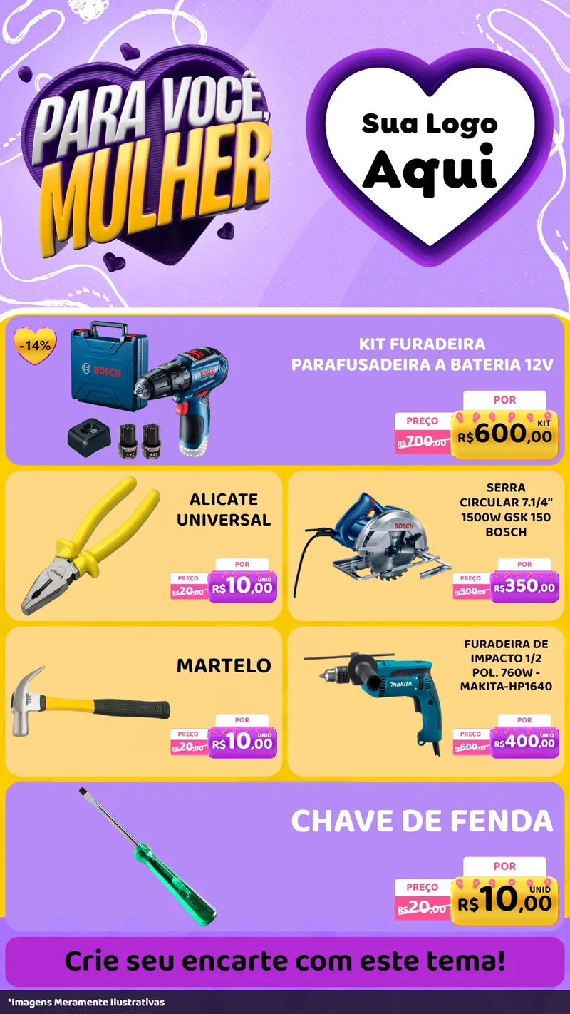 Modelo de TV para TV Vertical com o tema Para Você, Mulher para Maquinas e Ferramentas