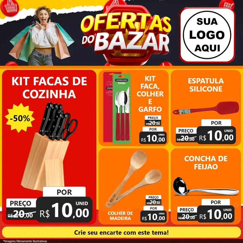 Modelo de Rede Social para Feed Facebook com o tema Ofertas do Bazar para Utilidades Domésticas