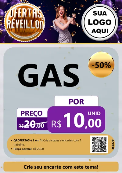 Modelo de Cartaz para Cartaz A4 Vertical com o tema Ofertas de Réveillon para Água e gás