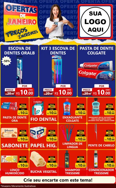 Modelo de Encarte para Encarte Grande com o tema Ofertas de Janeiro - Preços Incríveis para Higiene Pessoal