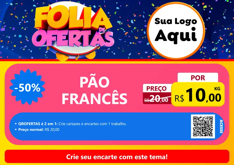Modelo de Cartaz para Cartaz A4 Horizontal com o tema Folia de Ofertas para Padaria