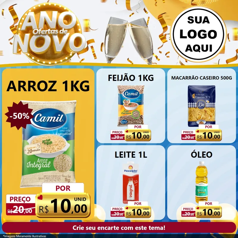 Modelo de Rede Social para Feed Facebook com o tema Ofertas de Ano Novo para Supermercado