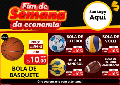 Modelo de Encarte para Encarte A4 Horizontal com o tema Fim de Semana da Economia para Artigos Esportivos