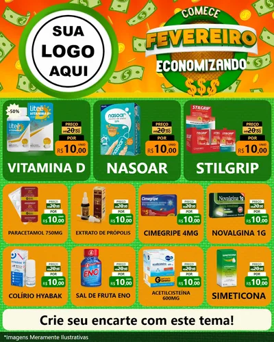 Modelo de Rede Social para Feed Instagram com o tema Comece Fevereiro Economizando para Farmácia