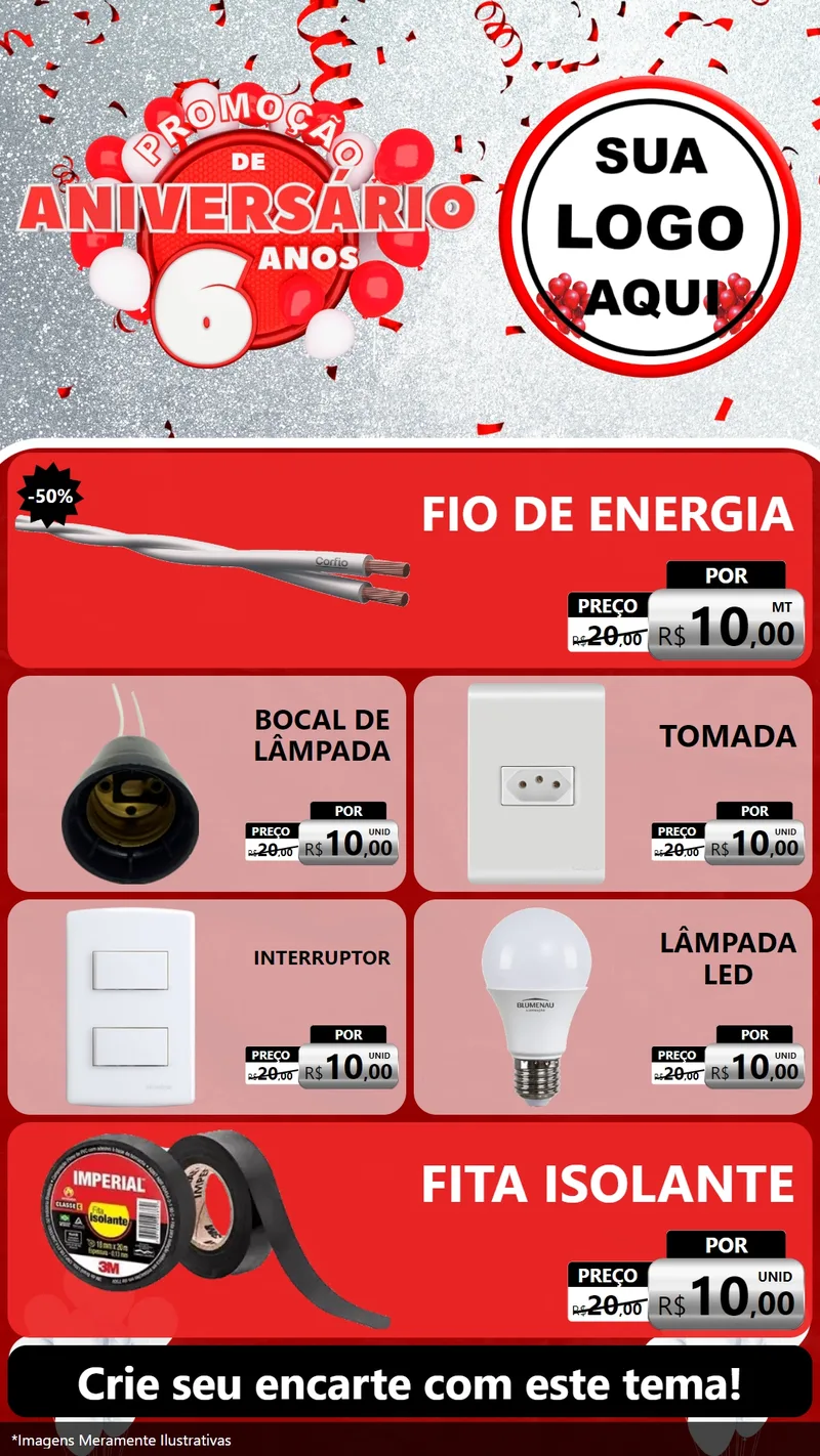 Modelo de TV para TV Vertical com o tema Promoção de Aniversário - 6 Anos para Materiais Elétricos