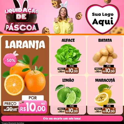 Modelo de Rede Social para Feed Facebook com o tema Liquidação de Páscoa para Hortifrúti