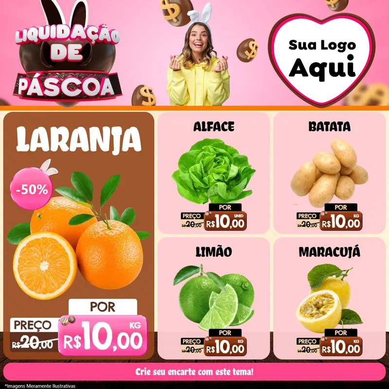Modelo de Rede Social para Feed Facebook com o tema Liquidação de Páscoa para Hortifrúti