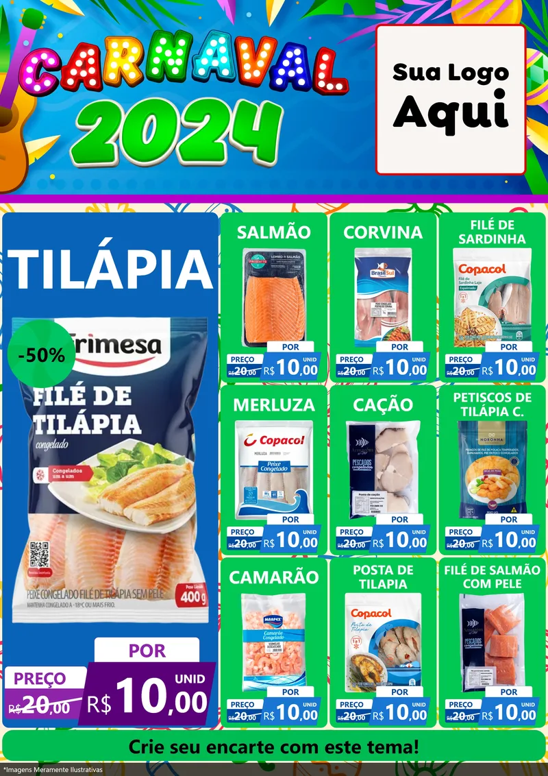 Modelo de Encarte para Encarte A4 Vertical com o tema Carnaval 2027 para Peixaria
