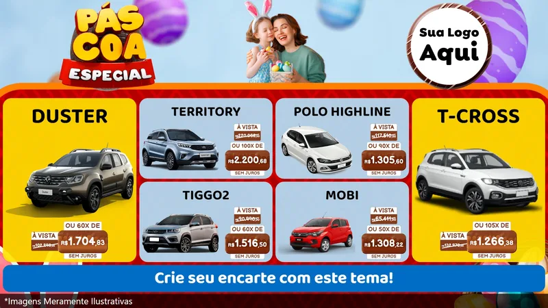 Modelo de TV para TV Horizontal com o tema Páscoa Especial para Concessionaria de Carros