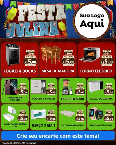Modelo de Rede Social para Feed Instagram com o tema Festa Julina para Móveis e Eletro