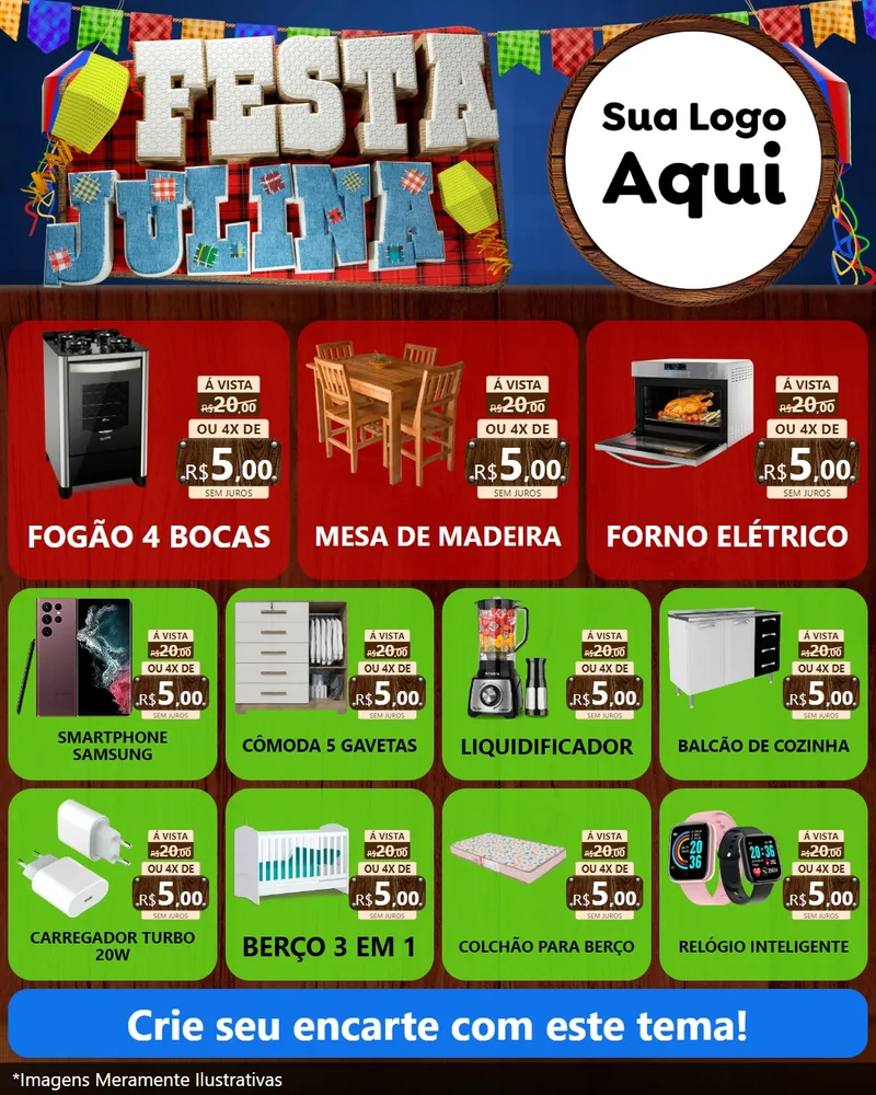 Modelo de Rede Social para Feed Instagram com o tema Festa Julina para Móveis e Eletro