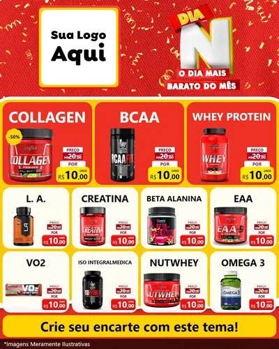 Modelo de Rede Social para Feed Instagram com o tema Dia N o Dia Mais Barato do Mês para Suplementos alimentares