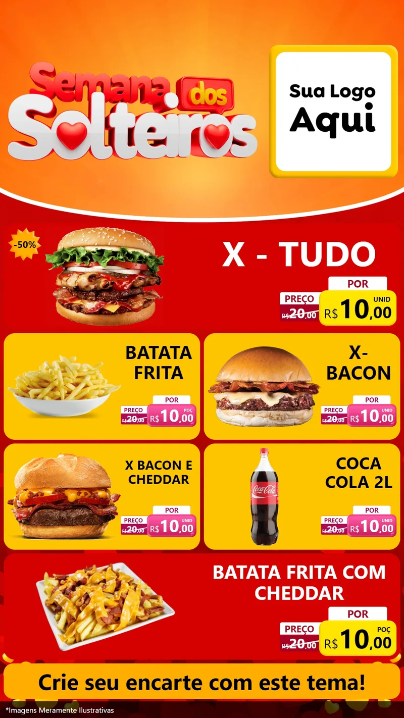 Modelo de TV para TV Vertical com o tema Semana dos Solteiros para Hamburgueria