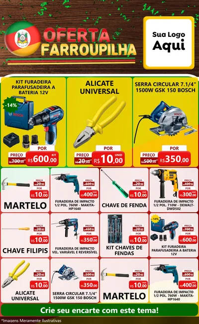 Modelo de Encarte para Encarte Grande com o tema Oferta Farroupilha para Maquinas e Ferramentas