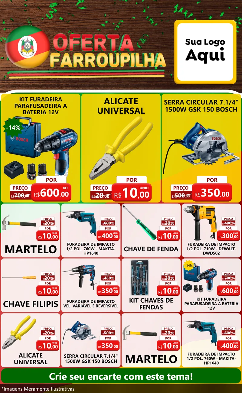 Modelo de Encarte para Encarte Grande com o tema Oferta Farroupilha para Maquinas e Ferramentas