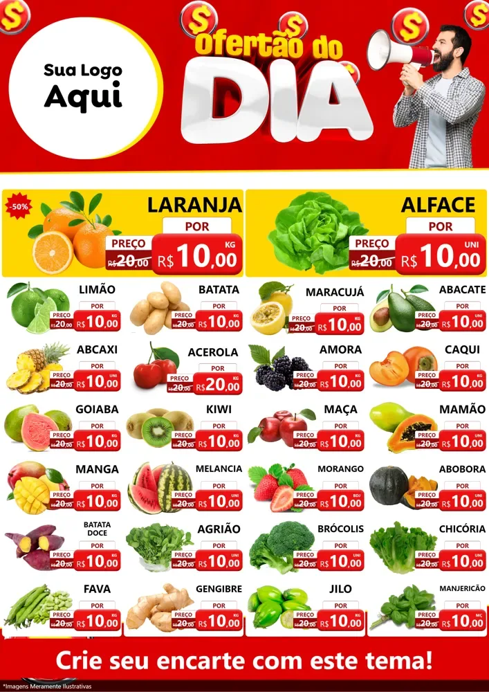 Modelo de Encarte para Encarte A4 Vertical com o tema Ofertão do dia para Hortifrúti