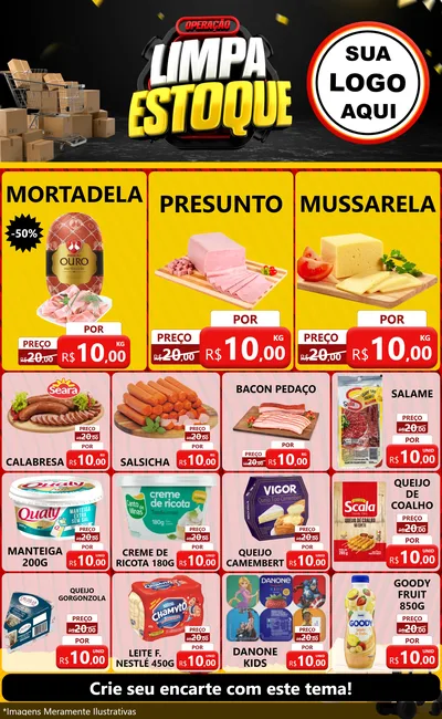 Modelo de Encarte para Encarte Grande com o tema Operação Limpa Estoque para Frios e Laticínios