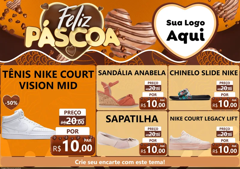 Modelo de Encarte para Encarte A4 Horizontal com o tema Feliz Páscoa para Calçados