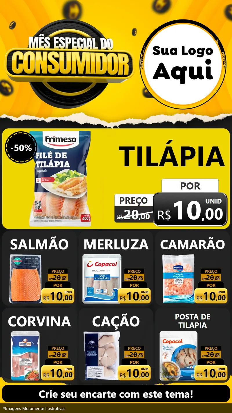 Modelo de Rede Social para Stories com o tema Mês Especial do Consumidor para Peixaria