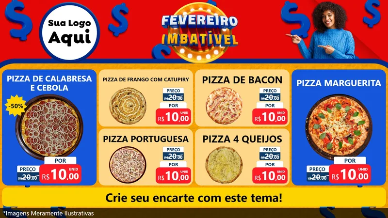 Modelo de TV para TV Horizontal com o tema Fevereiro Imbatível para Pizzaria