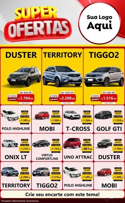 Modelo de Encarte para Encarte Grande com o tema Super Ofertas para Concessionaria de Carros