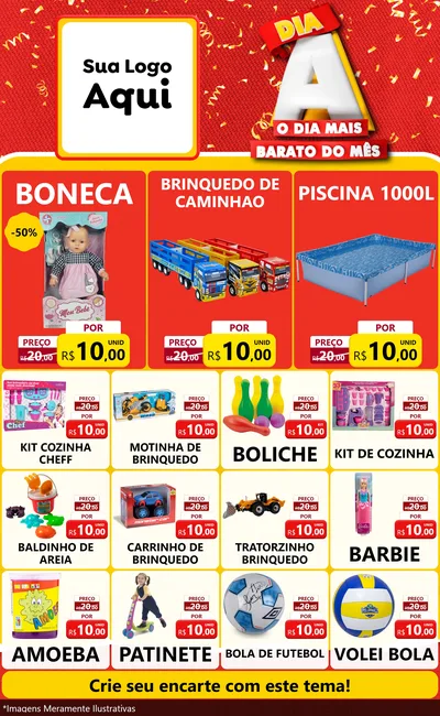 Modelo de Encarte para Encarte Grande com o tema Dia A o Dia Mais Barato do Mês para Brinquedos