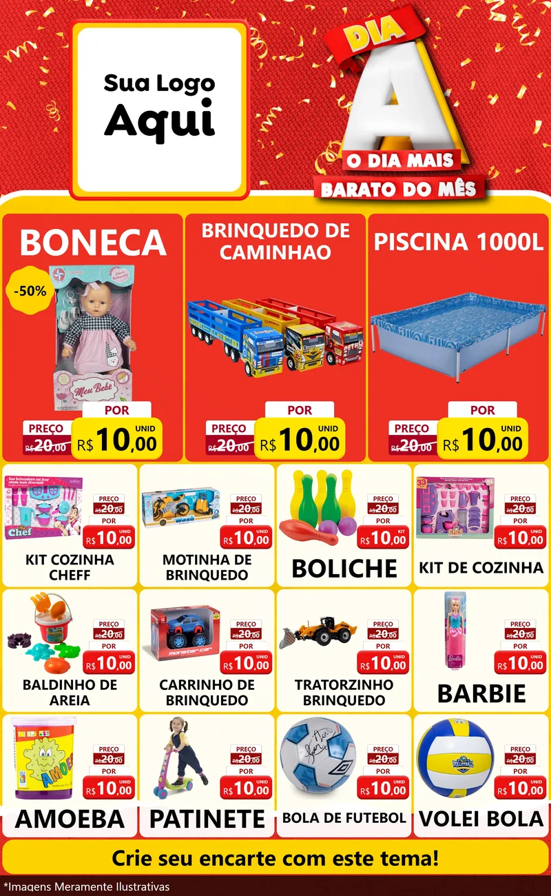 Modelo de Encarte para Encarte Grande com o tema Dia A o Dia Mais Barato do Mês para Brinquedos
