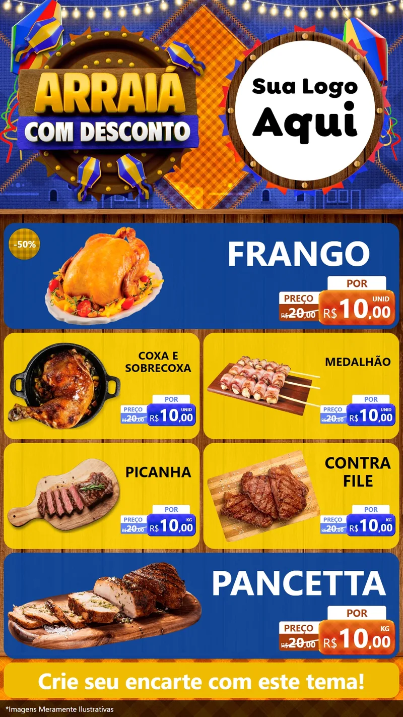 Modelo de TV para TV Vertical com o tema Arraiá Com Desconto para Assados