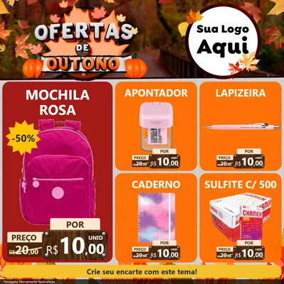 Modelo de Rede Social para Feed Facebook com o tema Ofertas de Outono para Papelaria