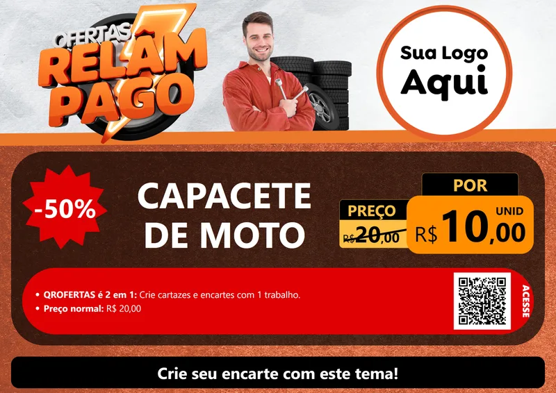 Modelo de Cartaz para Cartaz A4 Horizontal com o tema Ofertas Relâmpago - Moto / Auto para Moto peças