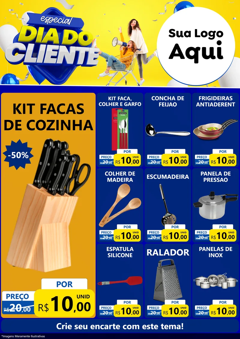 Modelo de Encarte para Encarte A4 Vertical com o tema Especial Dia do Cliente para Utilidades Domésticas