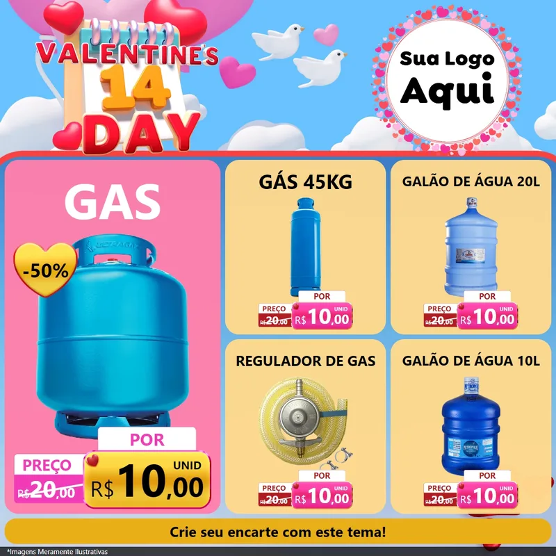 Modelo de Rede Social para Feed Facebook com o tema Valentine's Day para Água e gás