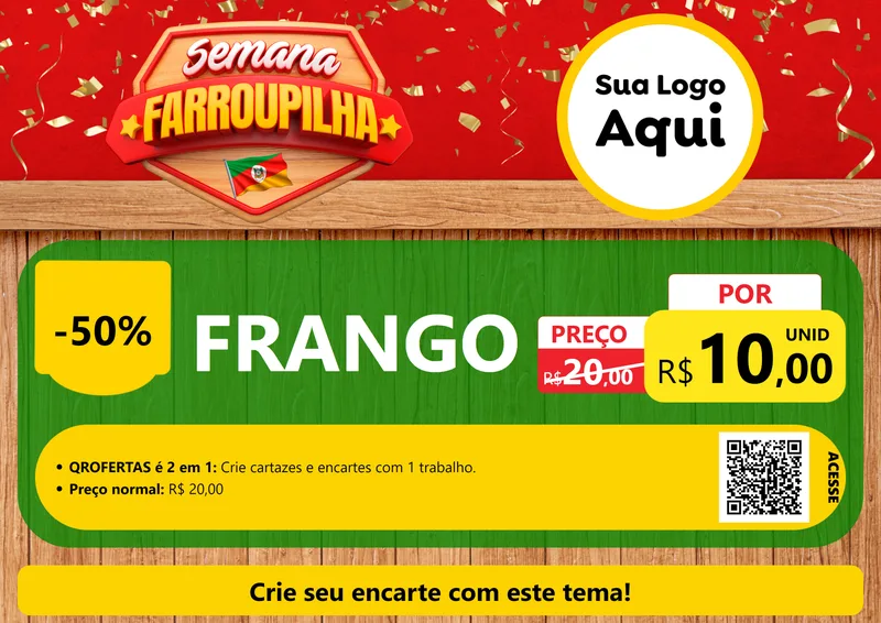 Modelo de Cartaz para Cartaz A4 Horizontal com o tema Semana Farroupilha para Assados