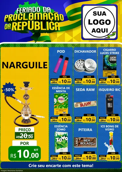Modelo de Encarte para Encarte A4 Vertical com o tema Feriado da Proclamação da República para Tabacaria