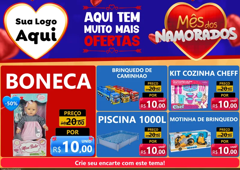 Modelo de Encarte para Encarte A4 Horizontal com o tema Mês dos Namorados para Brinquedos