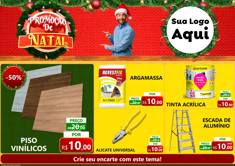 Modelo de Encarte para Encarte A4 Horizontal com o tema Promoção de Natal para Material para Construção