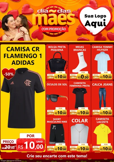 Modelo de Encarte para Encarte A4 Vertical com o tema Dia das Mães com Promoção para Roupas e acessórios