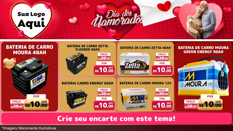 Modelo de TV para TV Horizontal com o tema Dia Dos Namorados para Baterias Elétricas
