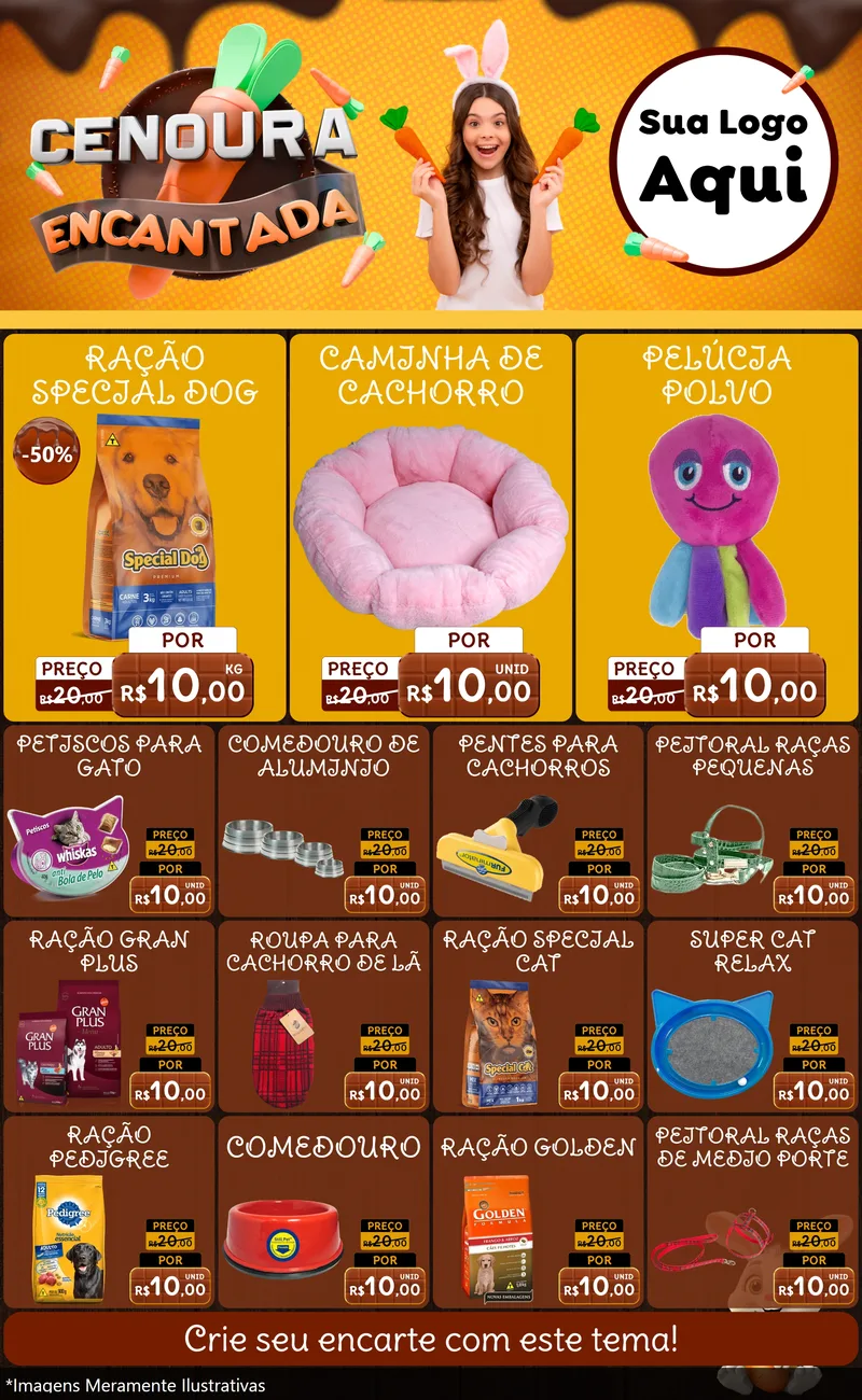 Modelo de Encarte para Encarte Grande com o tema Cenoura Encantada - Páscoa para Pet Shop