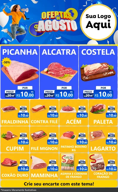 Modelo de Encarte para Encarte Grande com o tema Ofertas de Agosto para Açougue