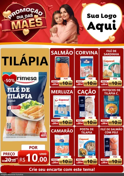 Modelo de Encarte para Encarte A4 Vertical com o tema Promoção Dia das Mães para Peixaria
