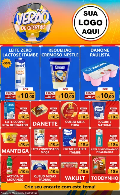 Modelo de Encarte para Encarte Grande com o tema Verão de Ofertas para Frios e Laticínios