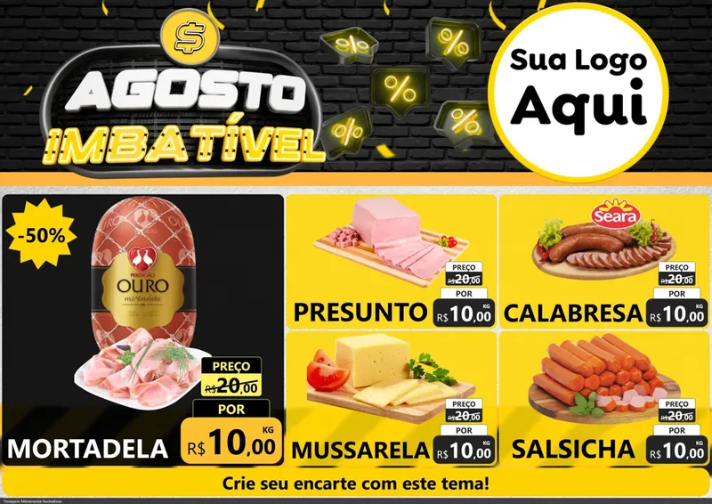 Modelo de Encarte para Encarte A4 Horizontal com o tema Agosto Imbatível para Frios e Laticínios