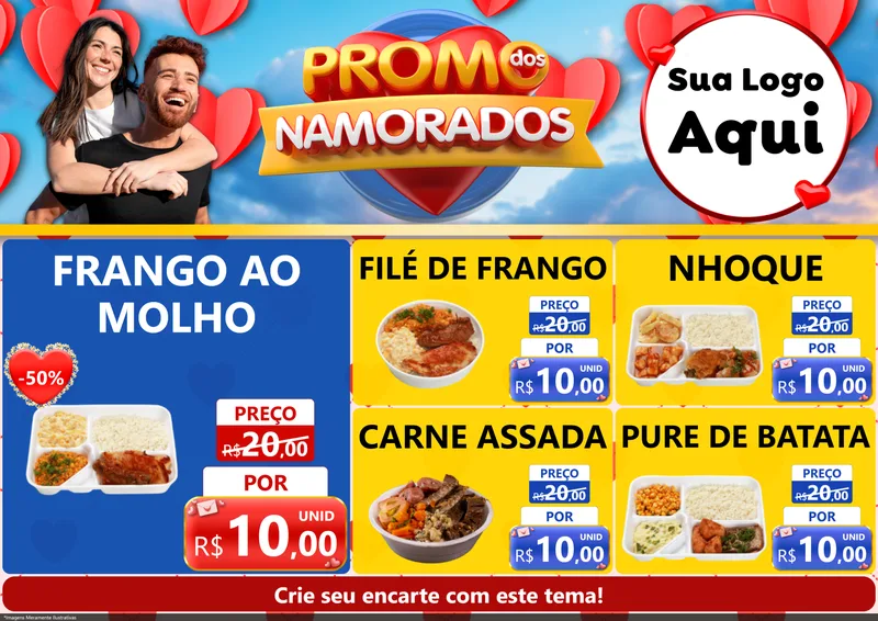 Modelo de Encarte para Encarte A4 Horizontal com o tema Promo dos Namorados para Restaurante